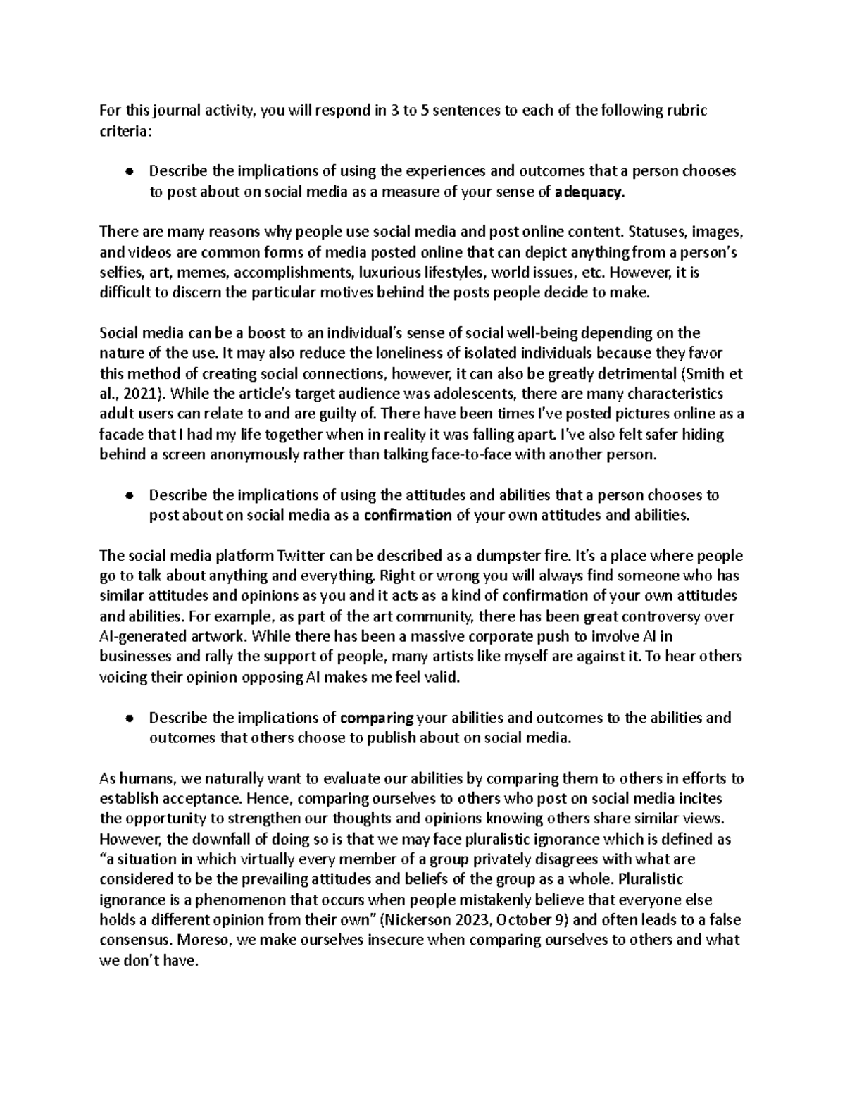 Psy 355 Module 4 Activity - For This Journal Activity, You Will Respond 