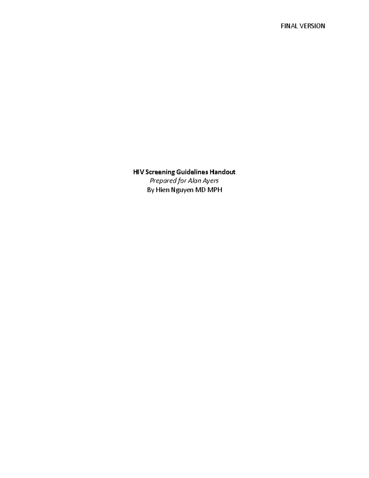 Backup of HIV Screening Guidelines Draft HIV Screening Guidelines