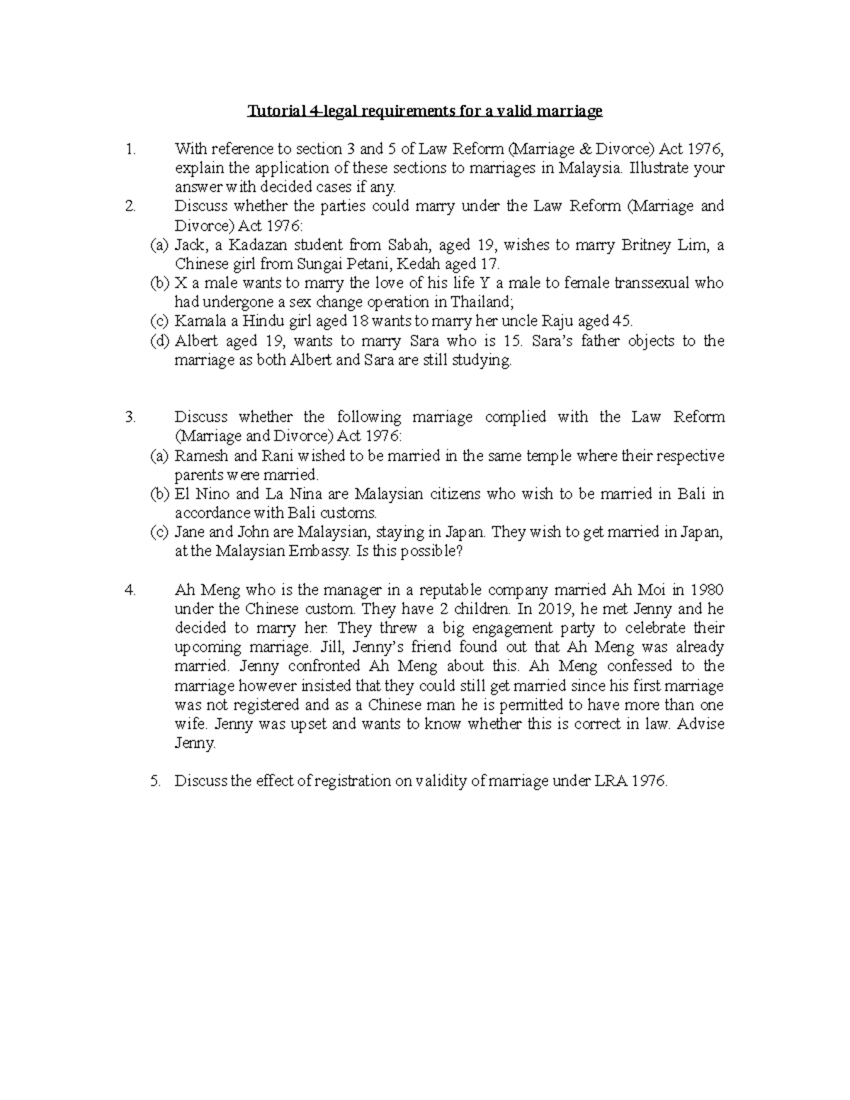 303758 Tutorial 4legal requirements of a valid marriage Tutorial 4