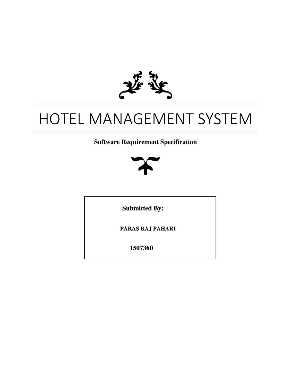 Hotel Management System SRS - Software Requirement Specification ...