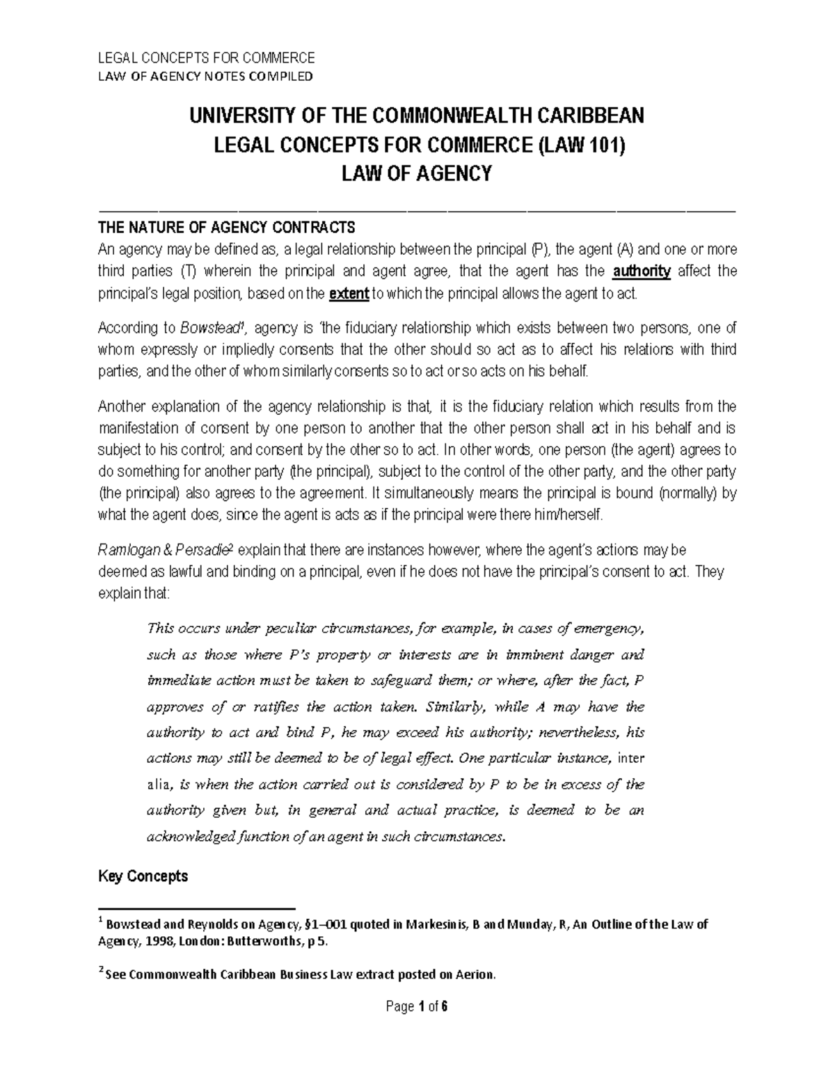 Unit 6B- Law Of Agency - Lecture Notes 6 - LAW OF AGENCY NOTES COMPILED ...