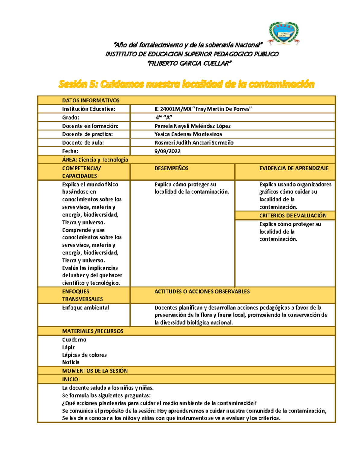Sesion de ciencia y tecnologia 4 to grado 2ectric - INSTITUTO DE ...
