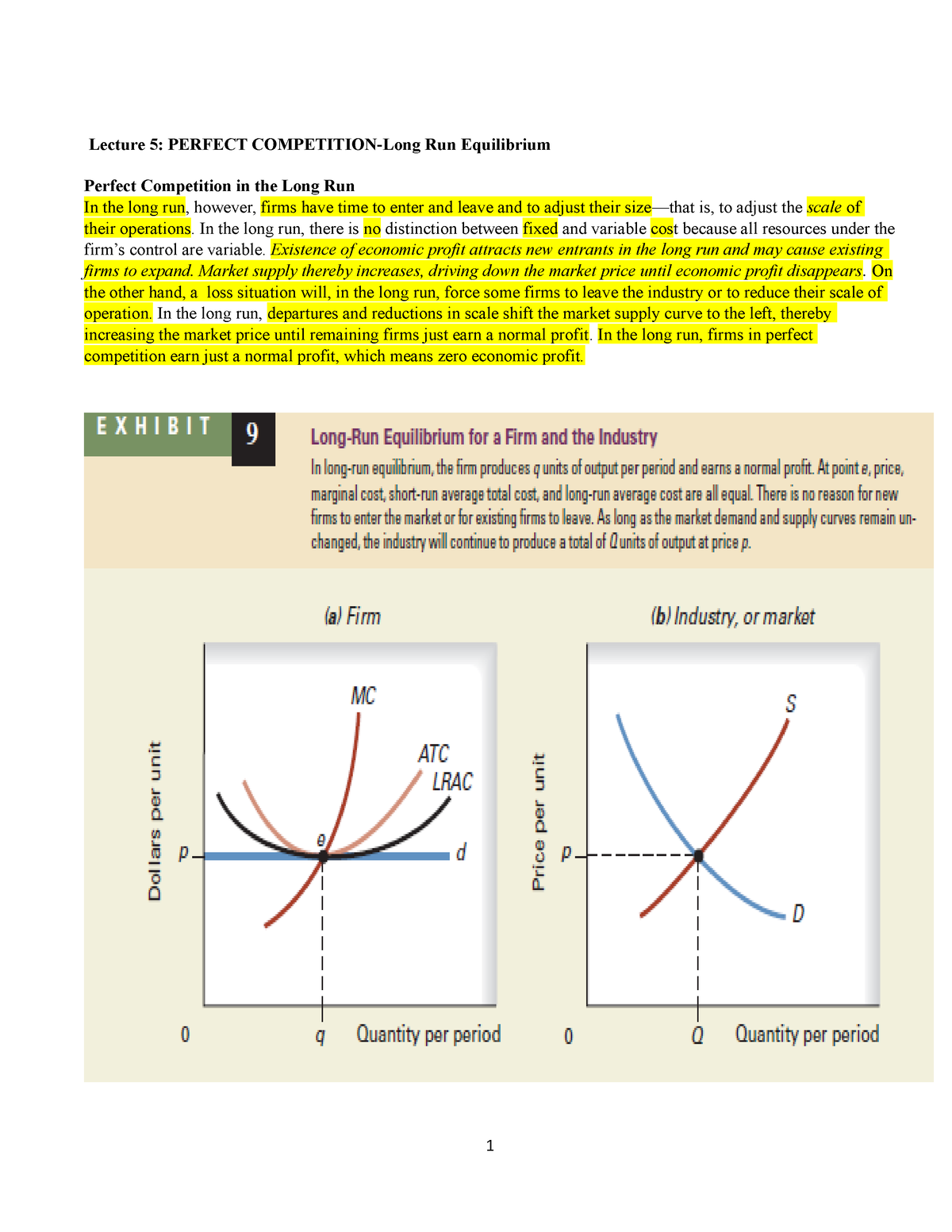 Perfect Competition-Long Run Decisions and Supply Curve - Lecture 5 ...