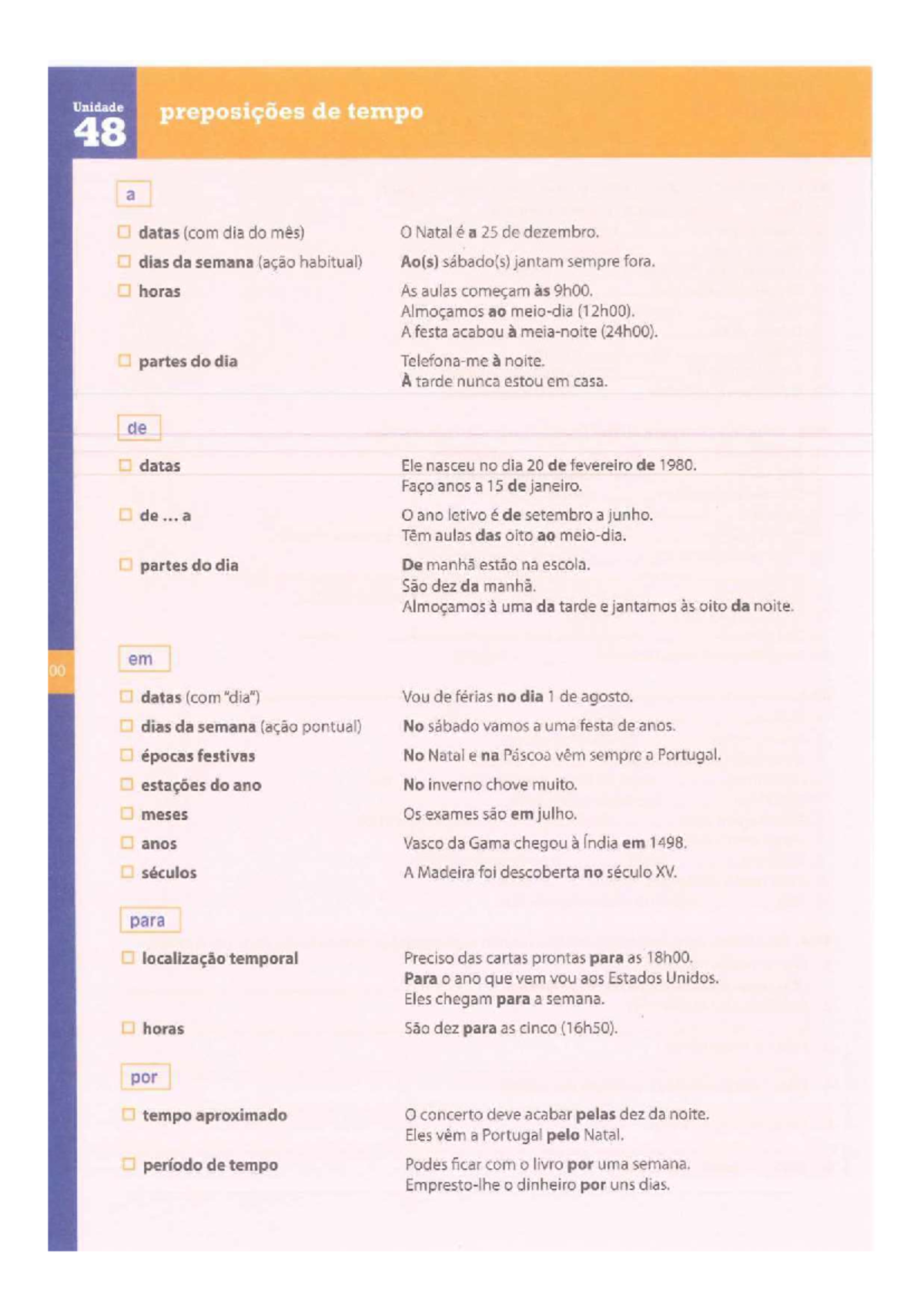 Preposições de tempo - Unidade preposições de tempo 48 a datas (com dia ...