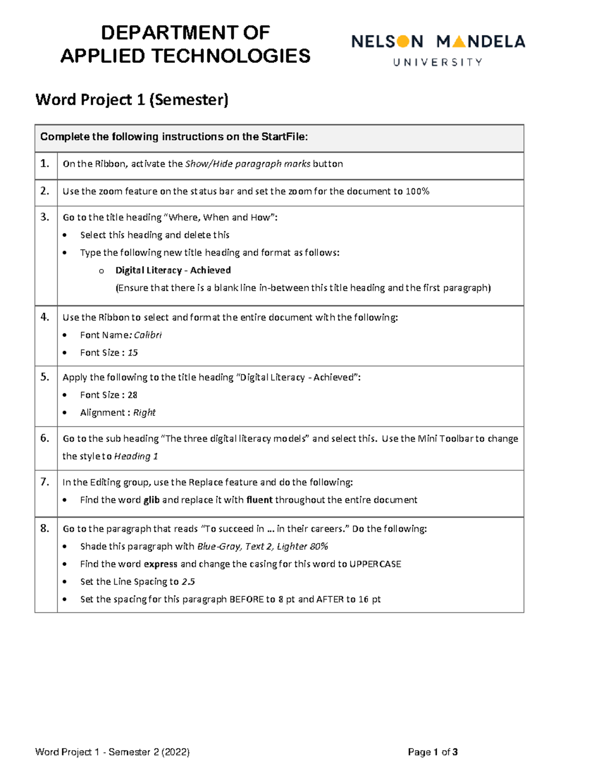WRDProject 1S-Instructions - Word Project 1 - Semester 2 (202 2 ) Page ...