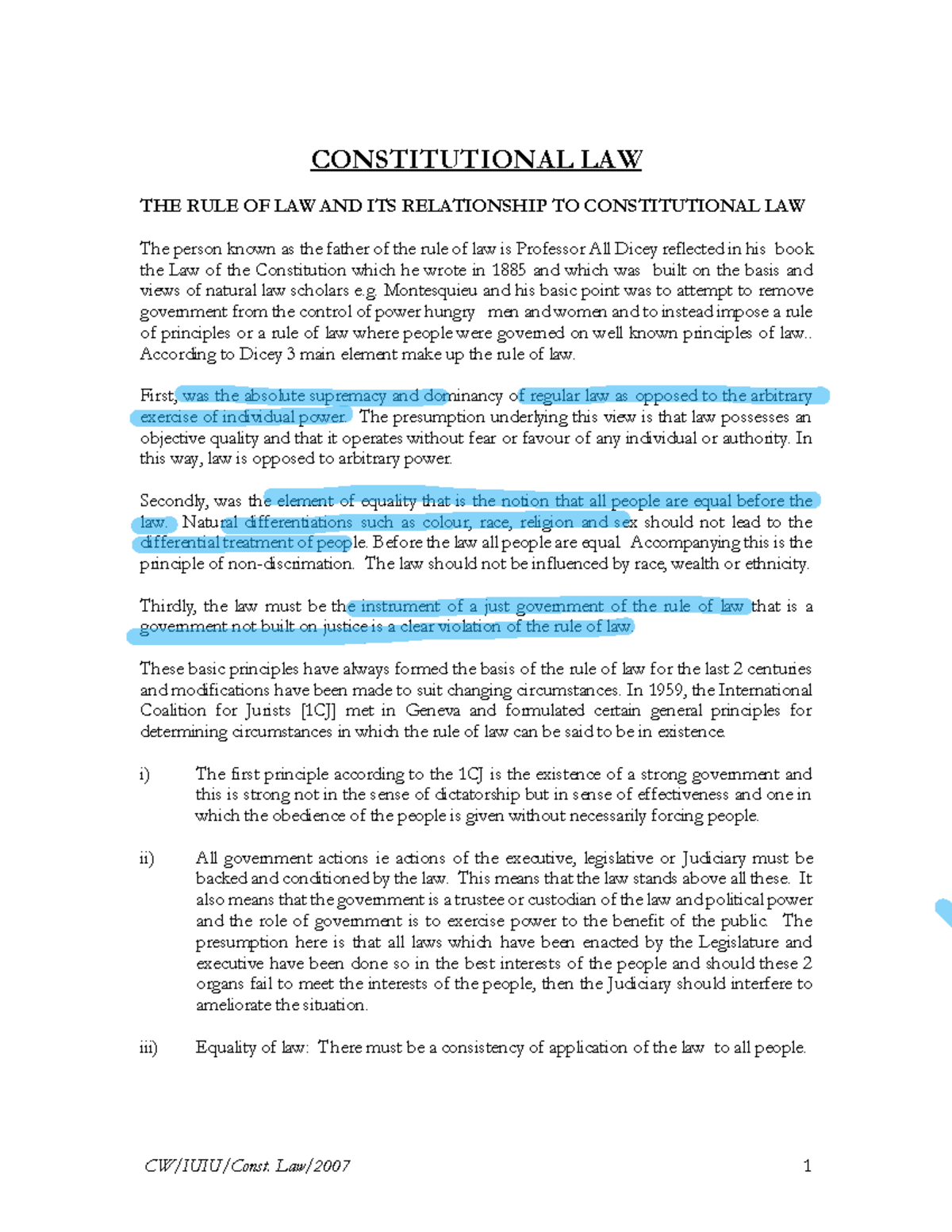 Constitutional LAW Notes - CONSTITUTIONAL LAW THE RULE OF LAW AND ITS ...