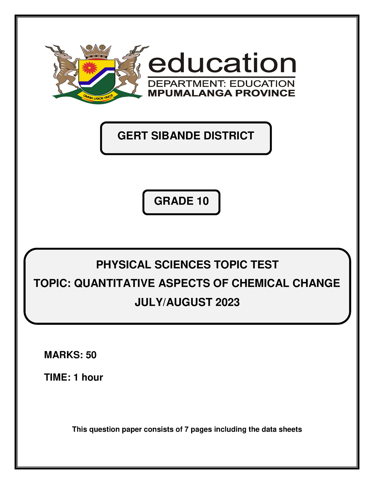 Topic TEST G10 QP ( Quantitative Aspects OF Chemical Change 2023)-1 ...