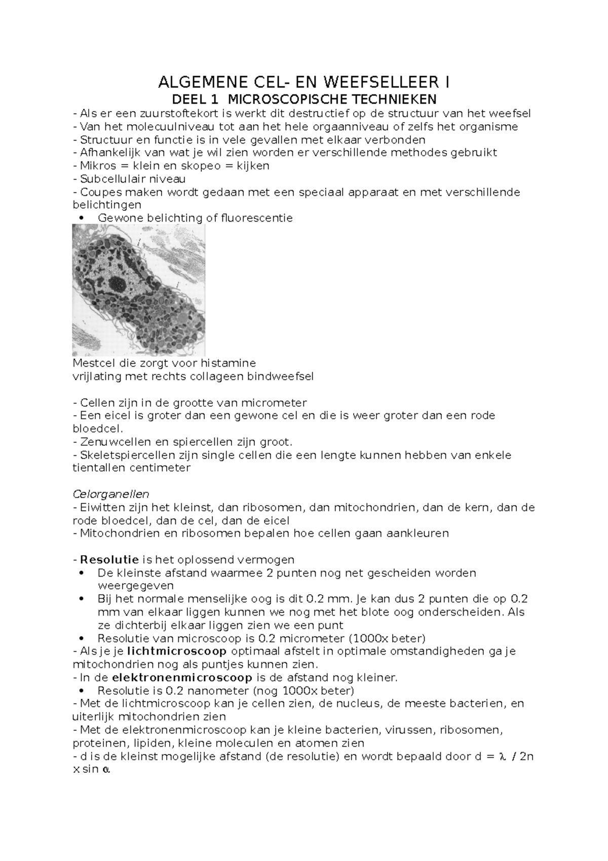 Microscopie (deel 1) Hoorcolleges - ALGEMENE CEL- EN WEEFSELLEER I DEEL ...