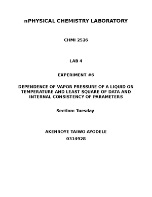 Physical Chemistry Laboratory Lab5 Expt 7& - PHYSICAL CHEMISTRY ...