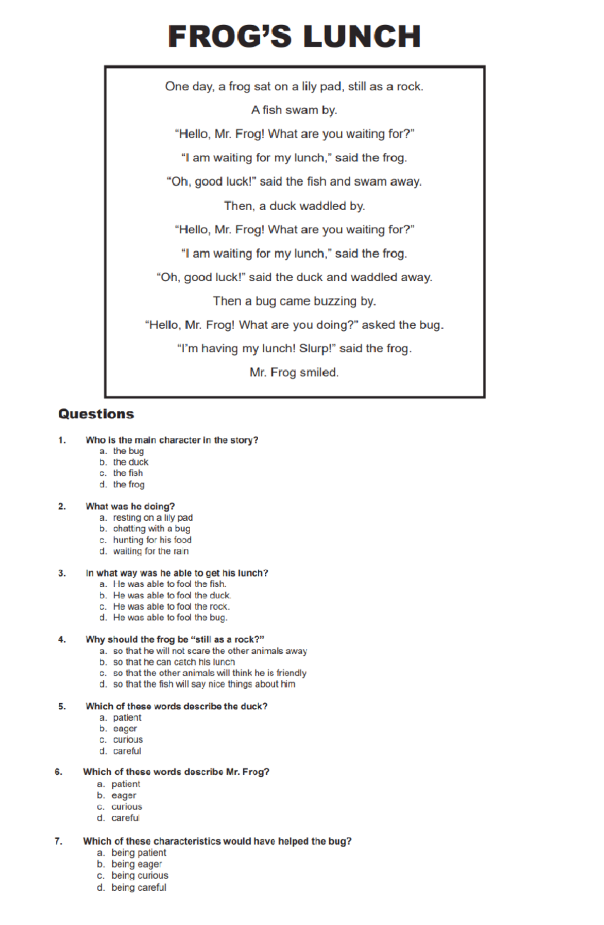 Frogs Lunch Grade 5 frustration Field Study 1 Studocu