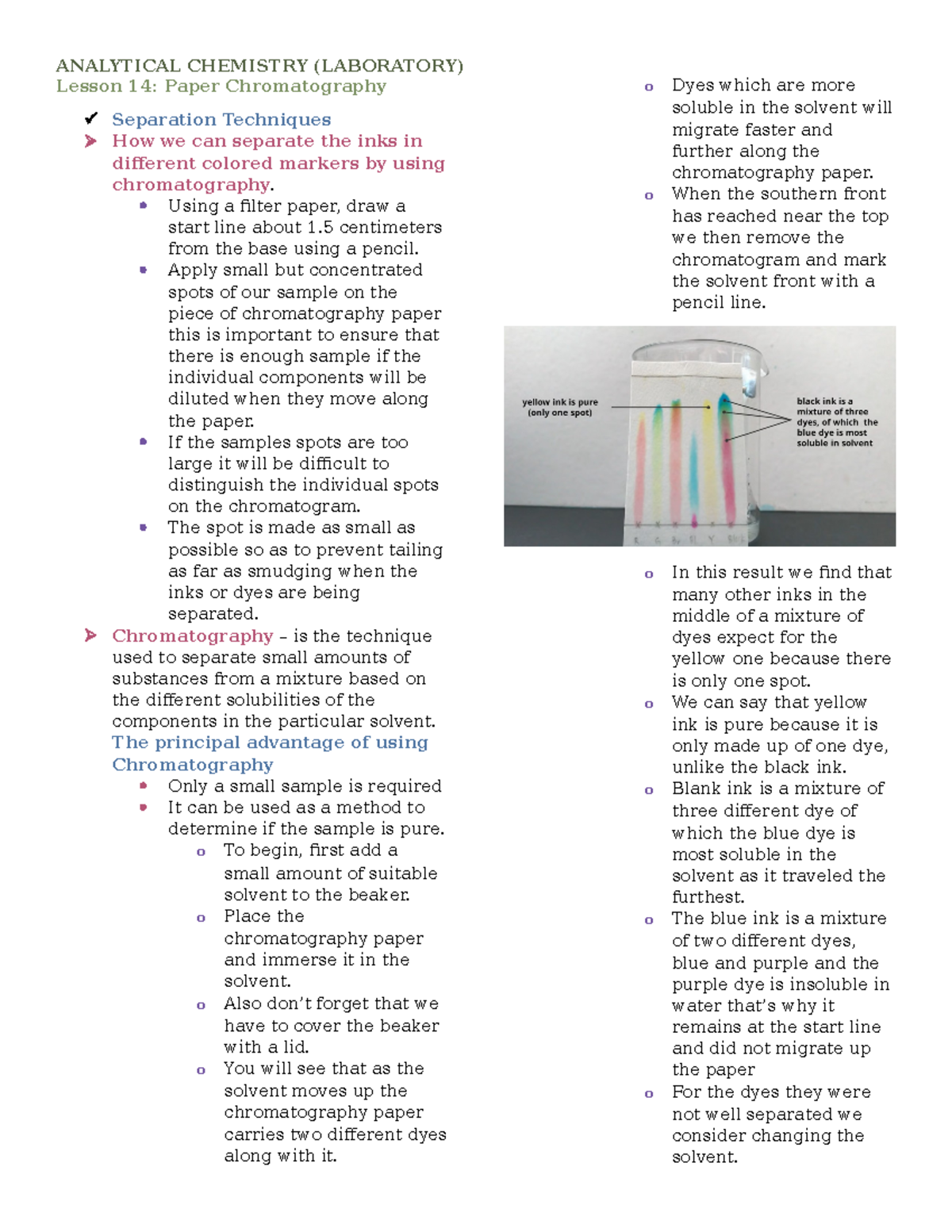 Anachem lab lesson 14 paper chromatography Lesson 14 Paper
