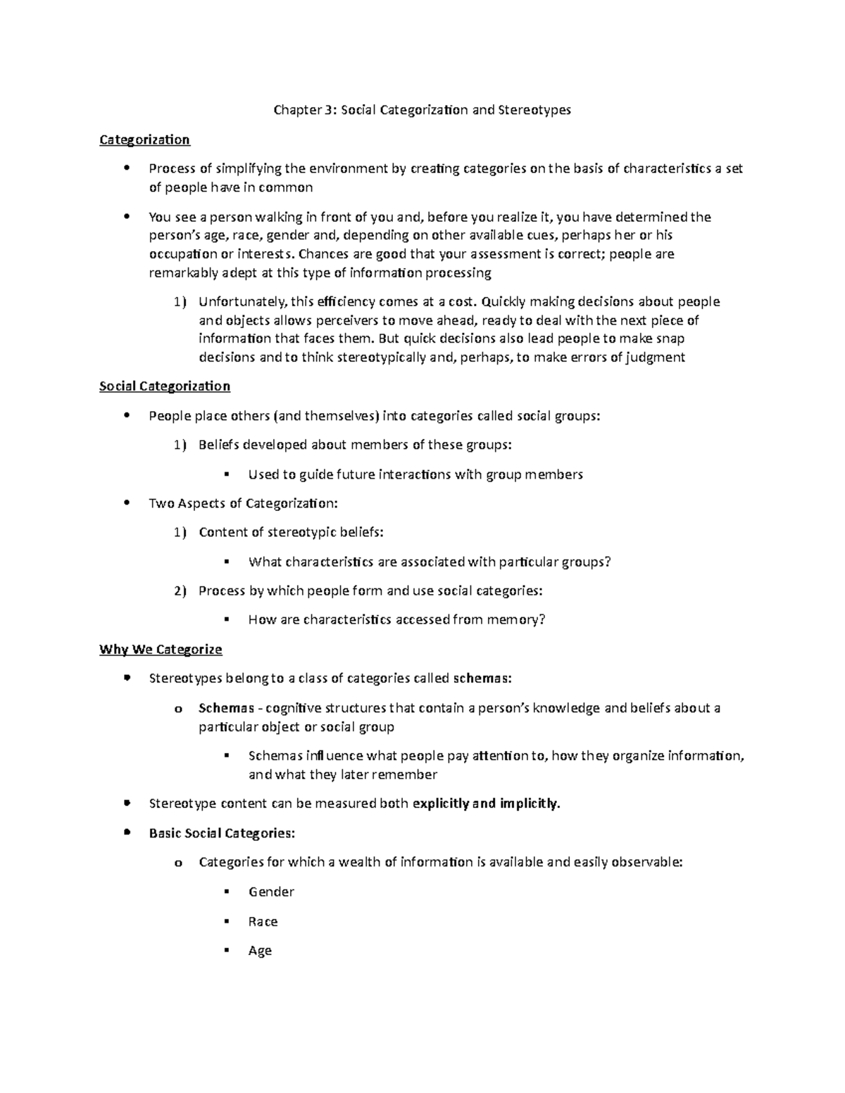 PSYC 442 - Chapter 3 Notes - Chapter 3: Social Categorizaion And ...