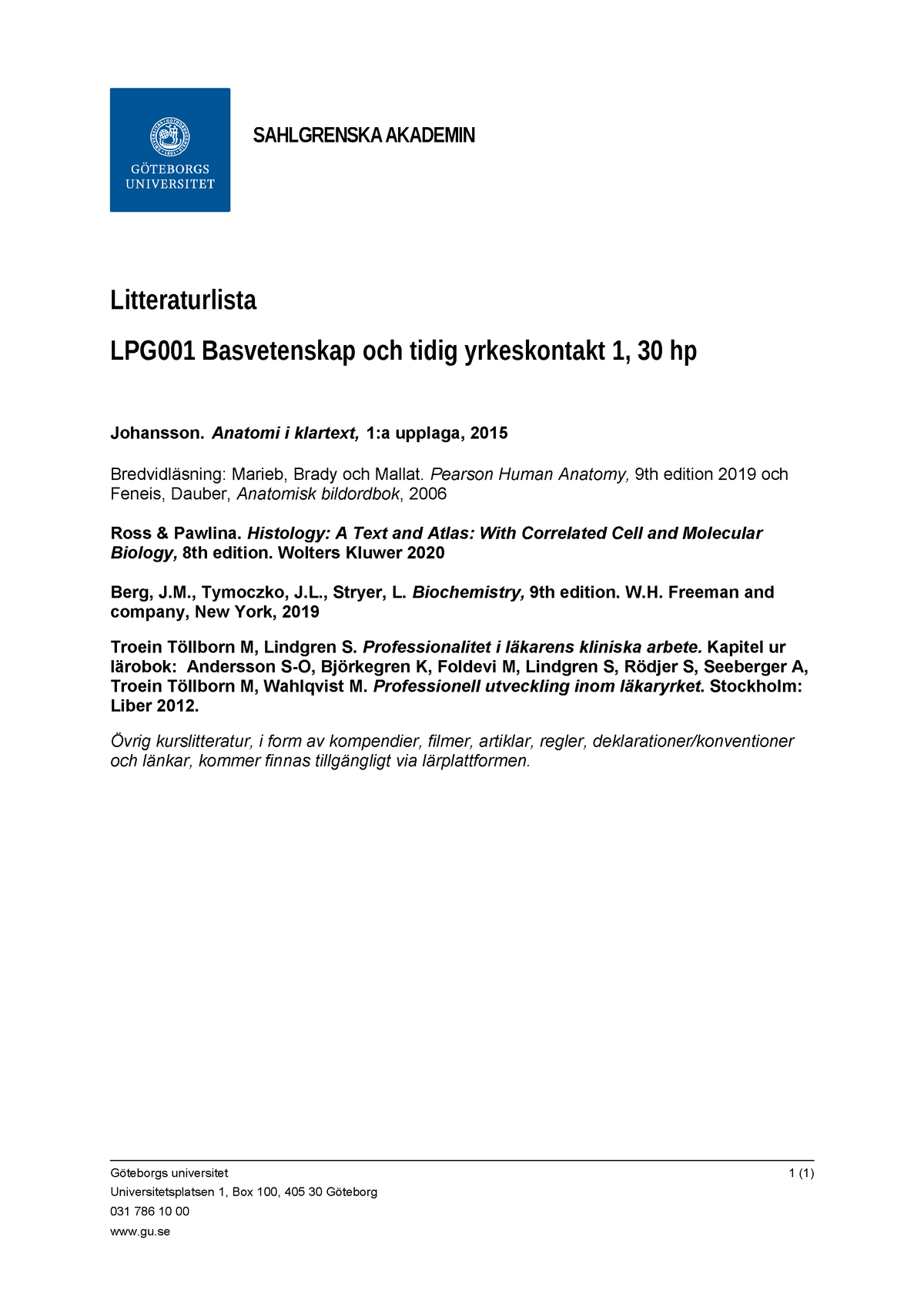 Kurslitteratur LPG001 Basvetenskap Och Tidig Yrkeskontakt 1, 30 Hp ...