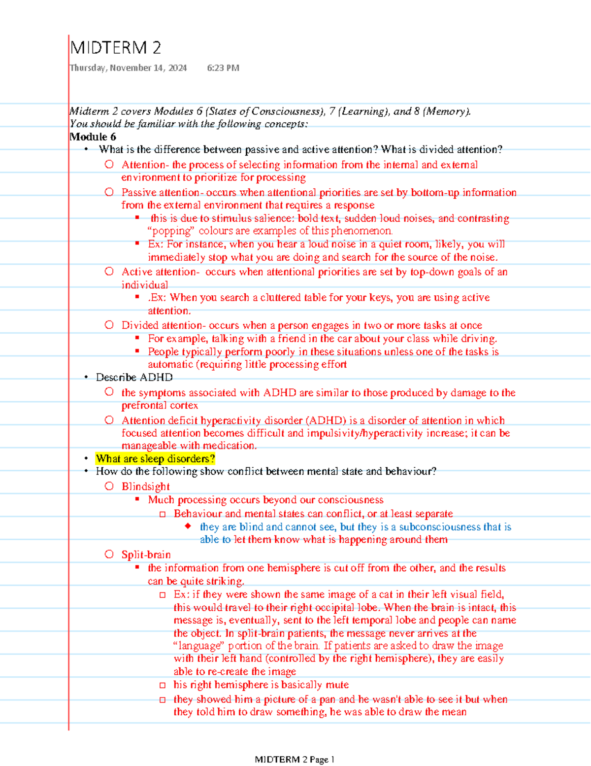 Midterm 2 - Midterm 2 covers Modules 6 (States of Consciousness), 7 ...