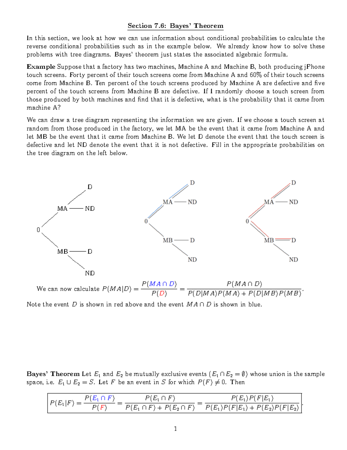 Lecture notes 13 - Bayes' Theorem - Section 7: Theorem In this section ...