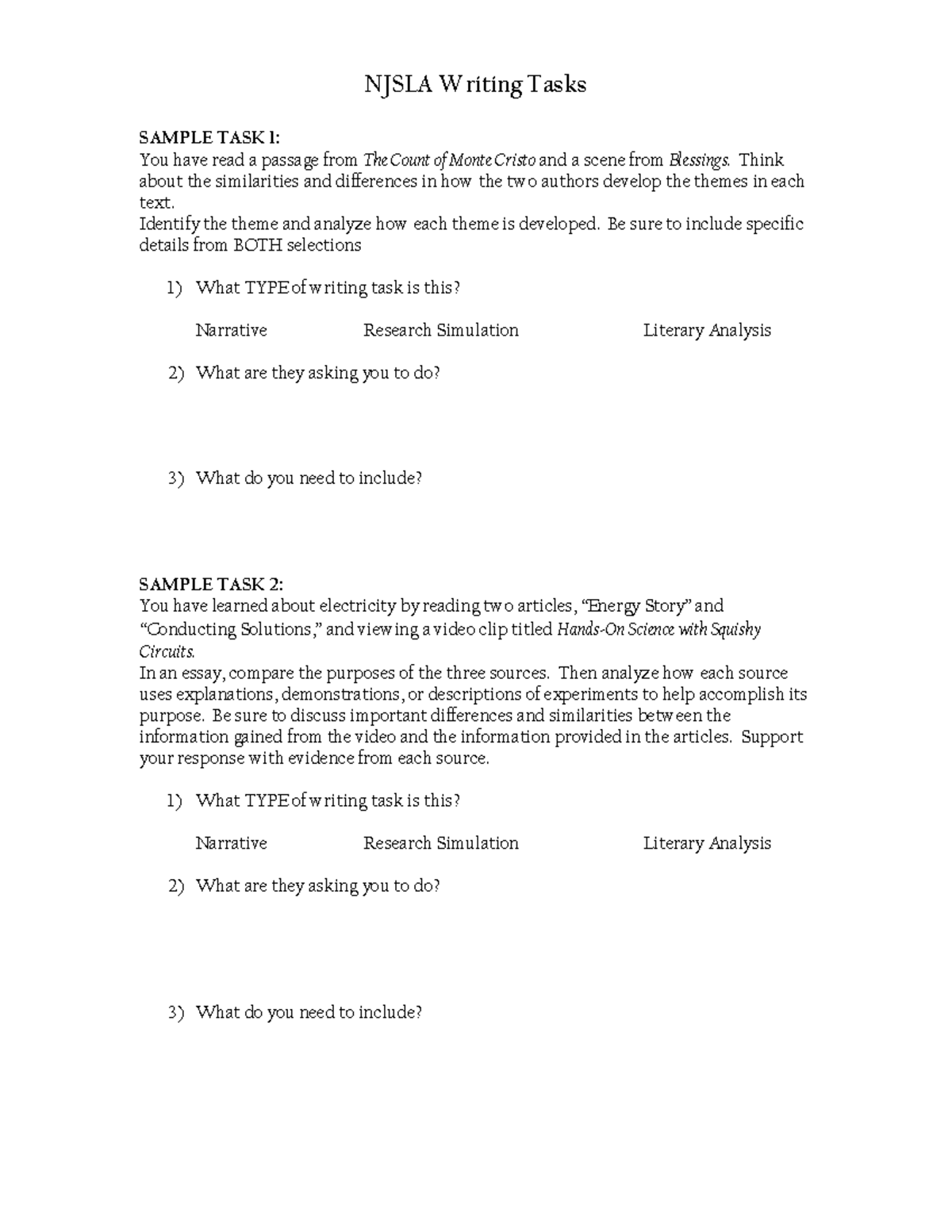 Njsla+Writing+Tasks - Jjjk,, - NJSLA Writing Tasks SAMPLE TASK 1: You ...