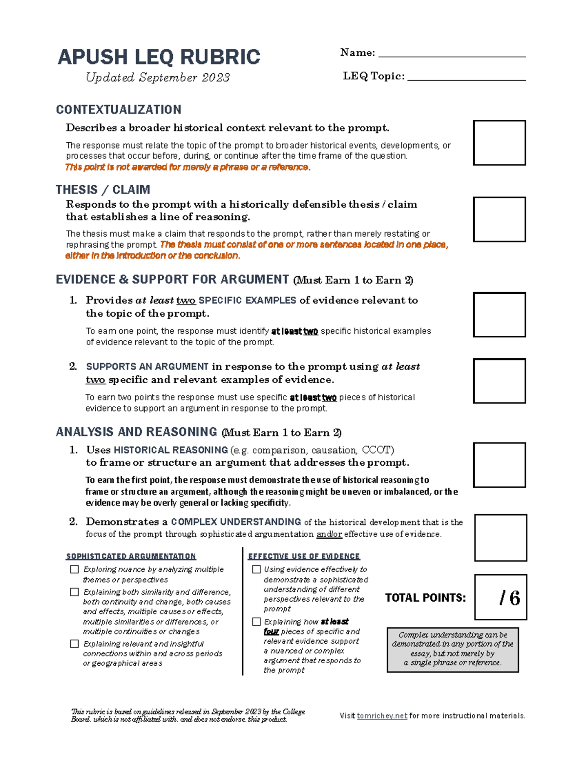 Apush leq rubric 2023 This rubric is based on guidelines released in