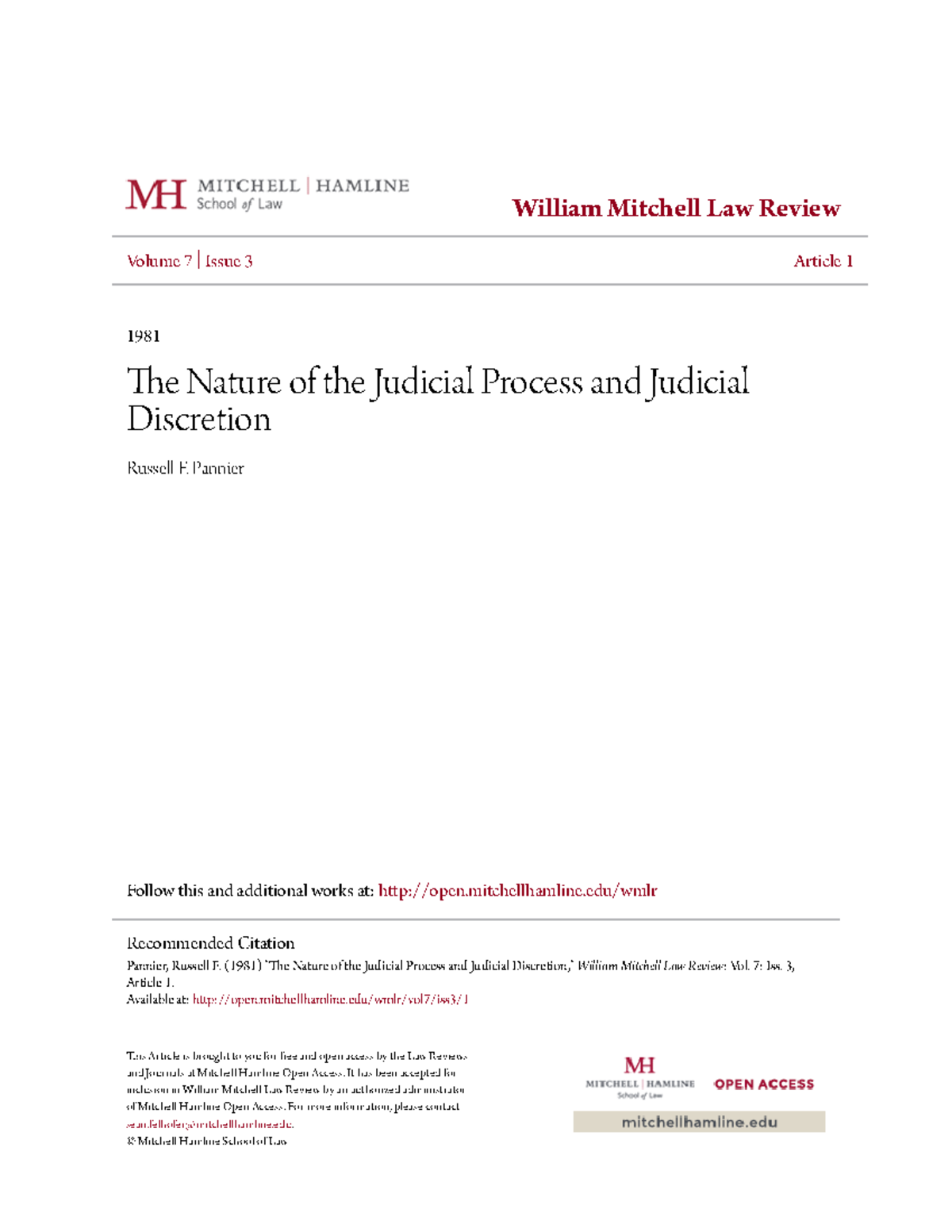 The Nature Of The Judicial Process And Judicial Discretion - William ...