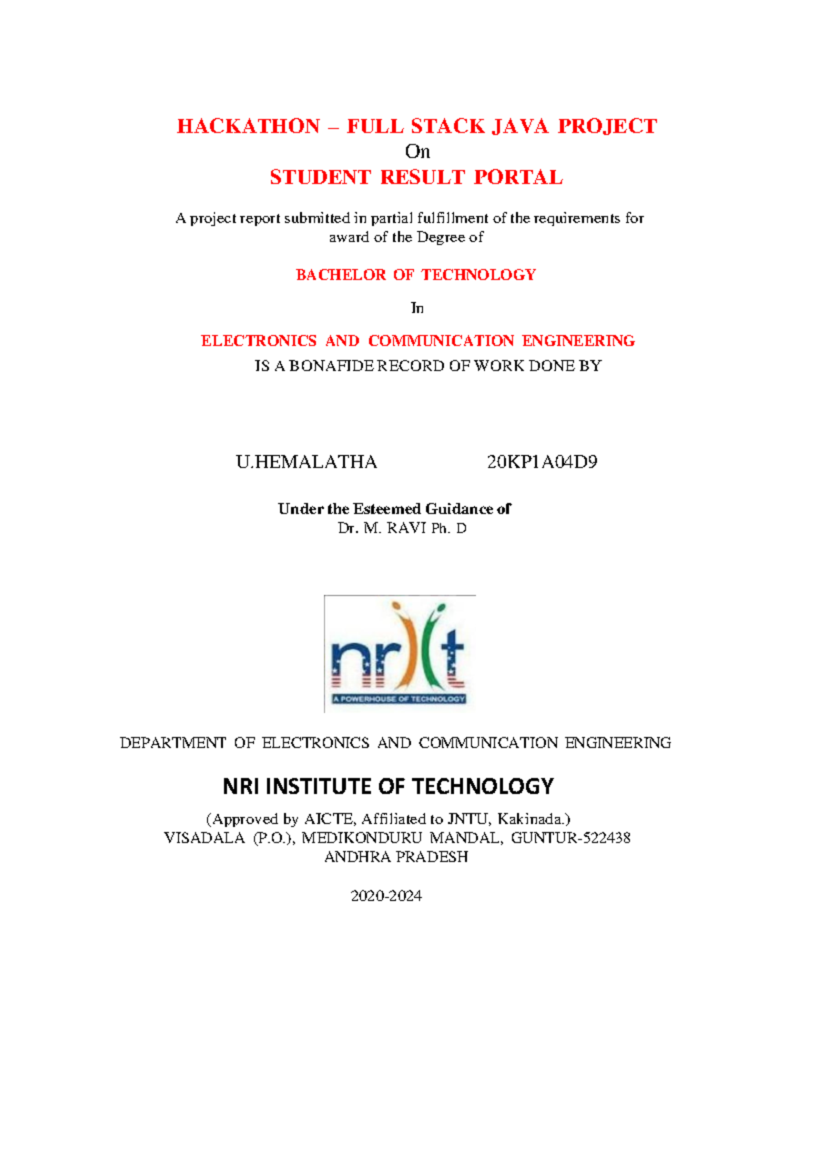 D9 Internship Document - HACKATHON – FULL STACK JAVA PROJECT On STUDENT ...