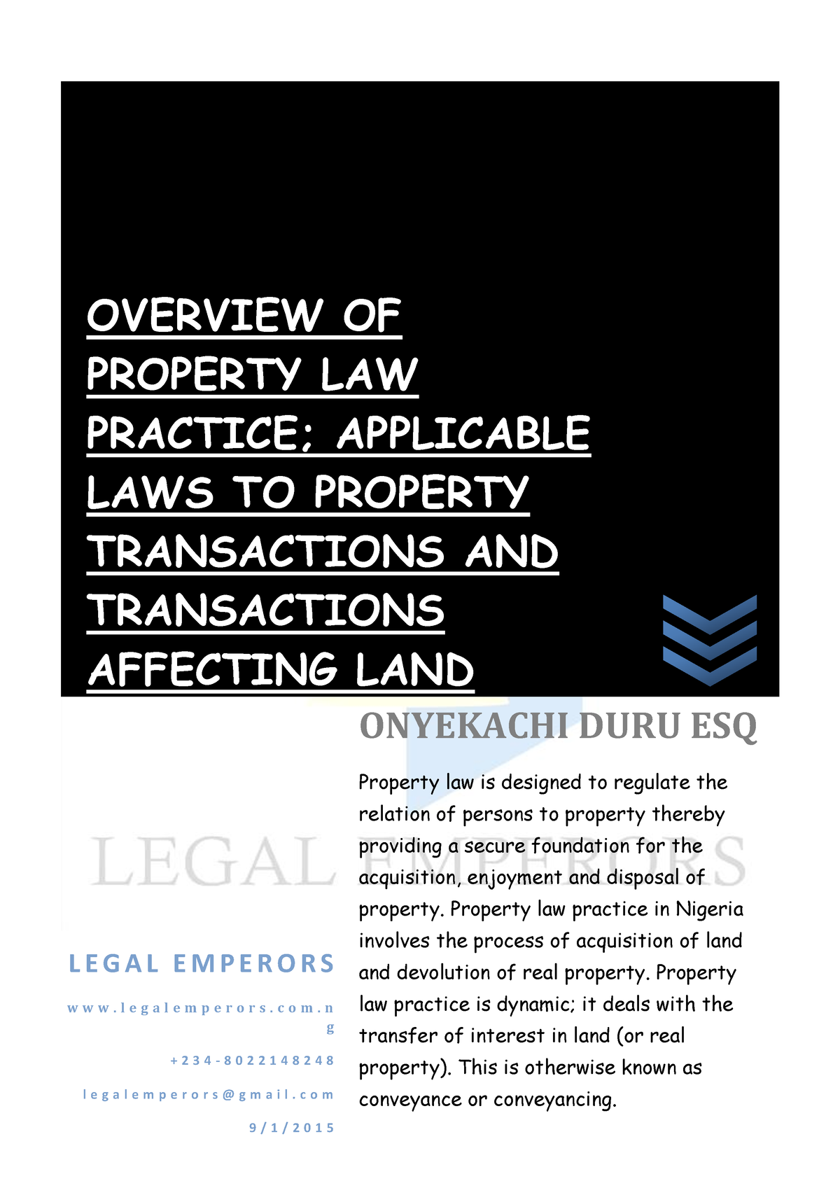 Property LAW Practice ONE - L E G A L E M P E R O R S W W W. L E G A L ...