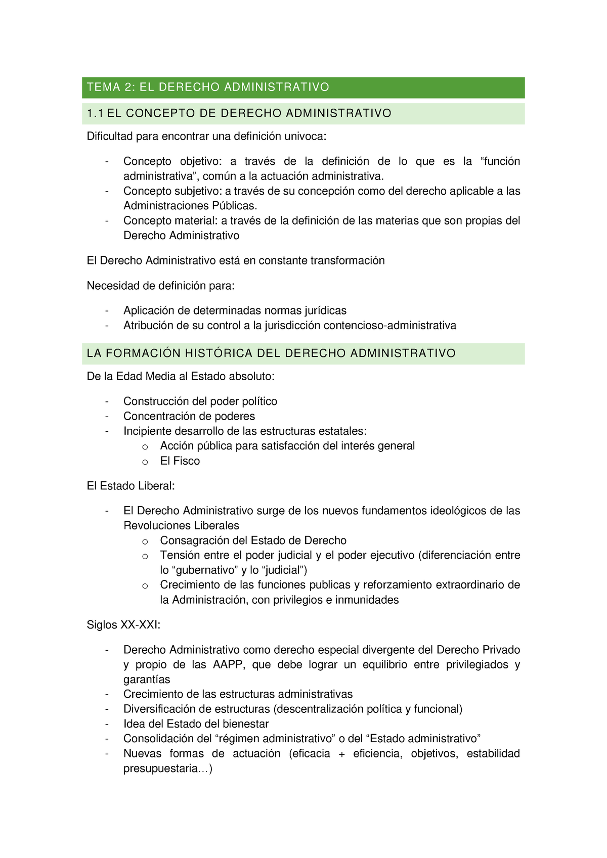 TEMA 2 - Apuntes - TEMA 2: EL DERECHO ADMINISTRATIVO 1 EL CONCEPTO DE ...