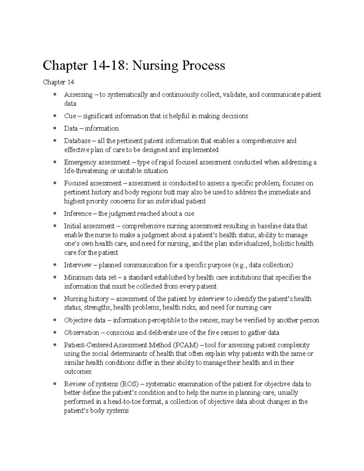 Chapter 14-18 Nursing Process - Chapter 14-18: Nursing Process Chapter ...