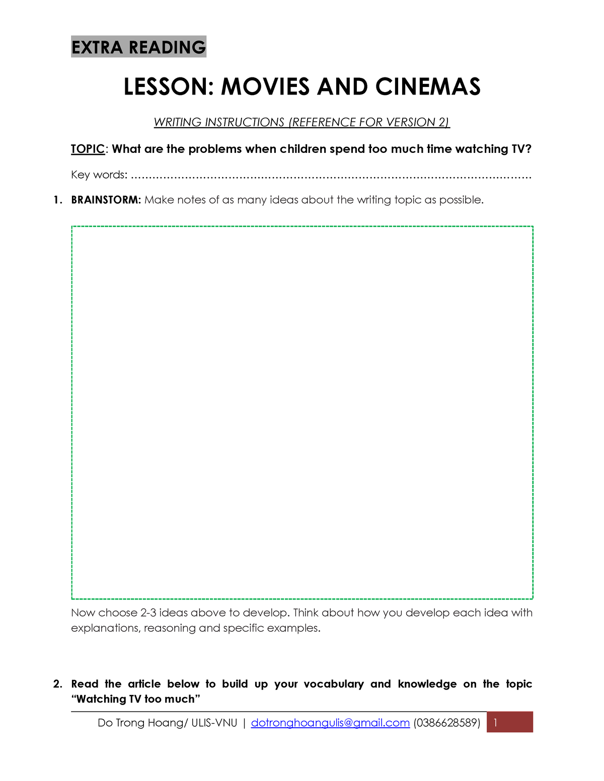 TH. Extra Reading - jgjycjgcj - LESSON: MOVIES AND CINEMAS WRITING ...