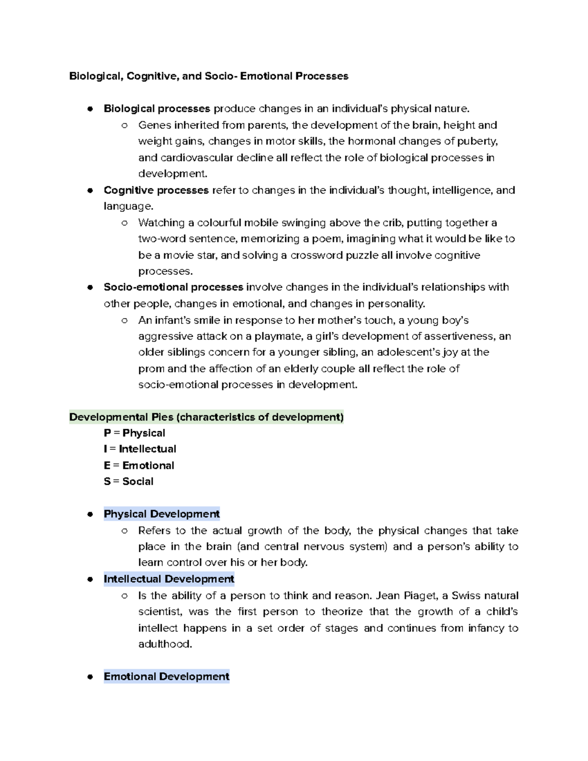 Processes and Development - Biological, Cognitive, and Socio- Emotional ...