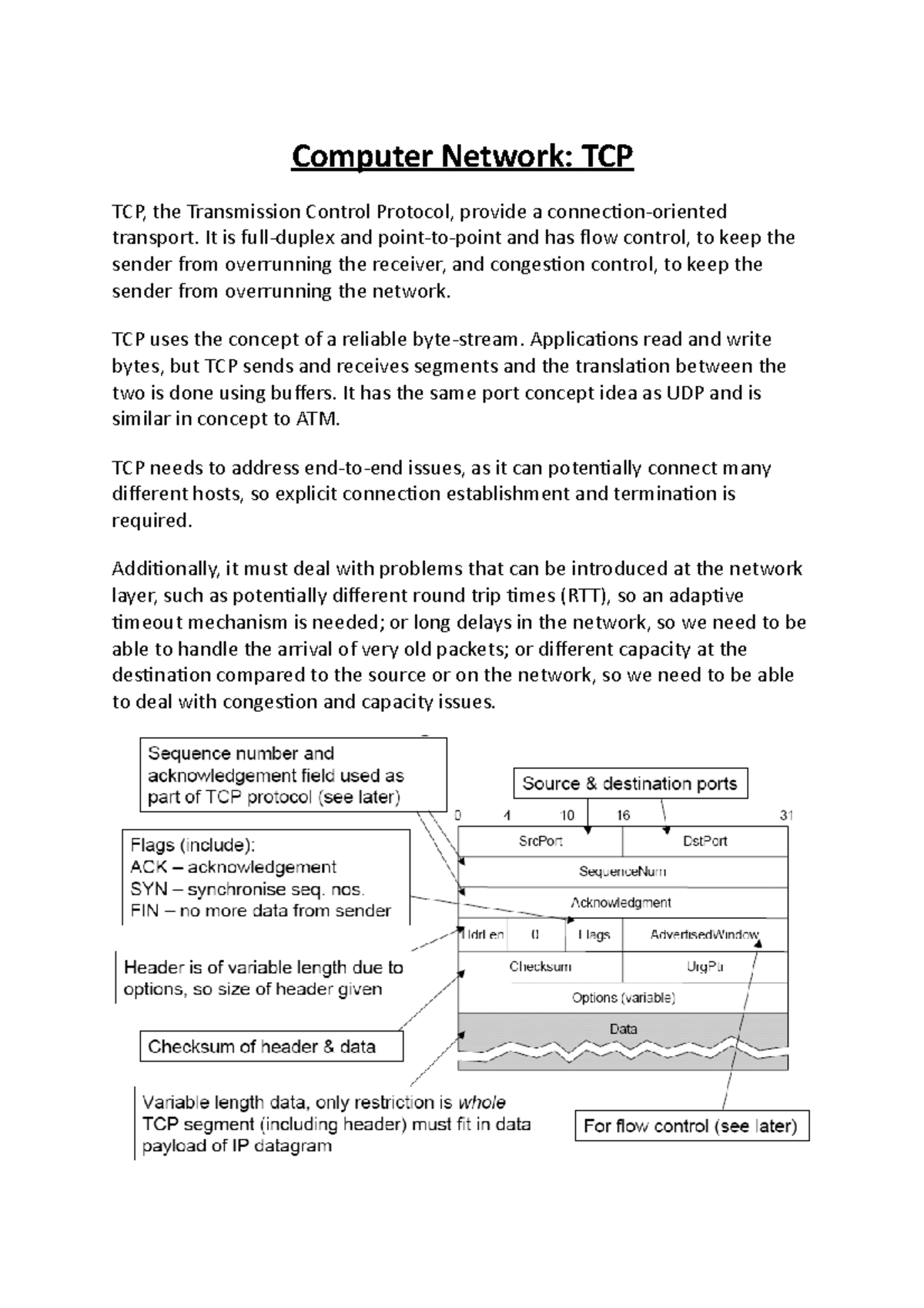 Computer Network- TCP - Computer Network: TCP TCP, the Transmission ...