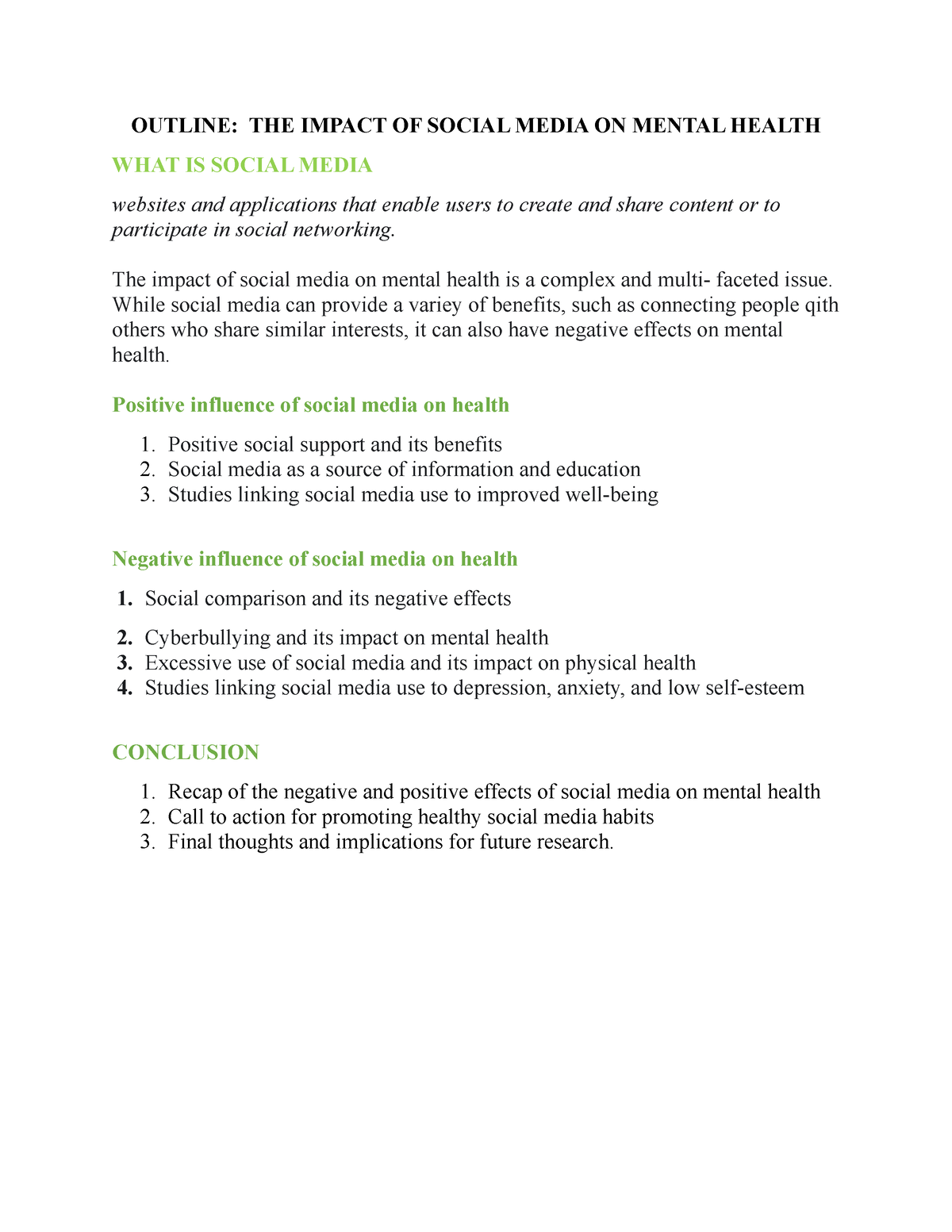 persuasive speech outline on social media affects mental health