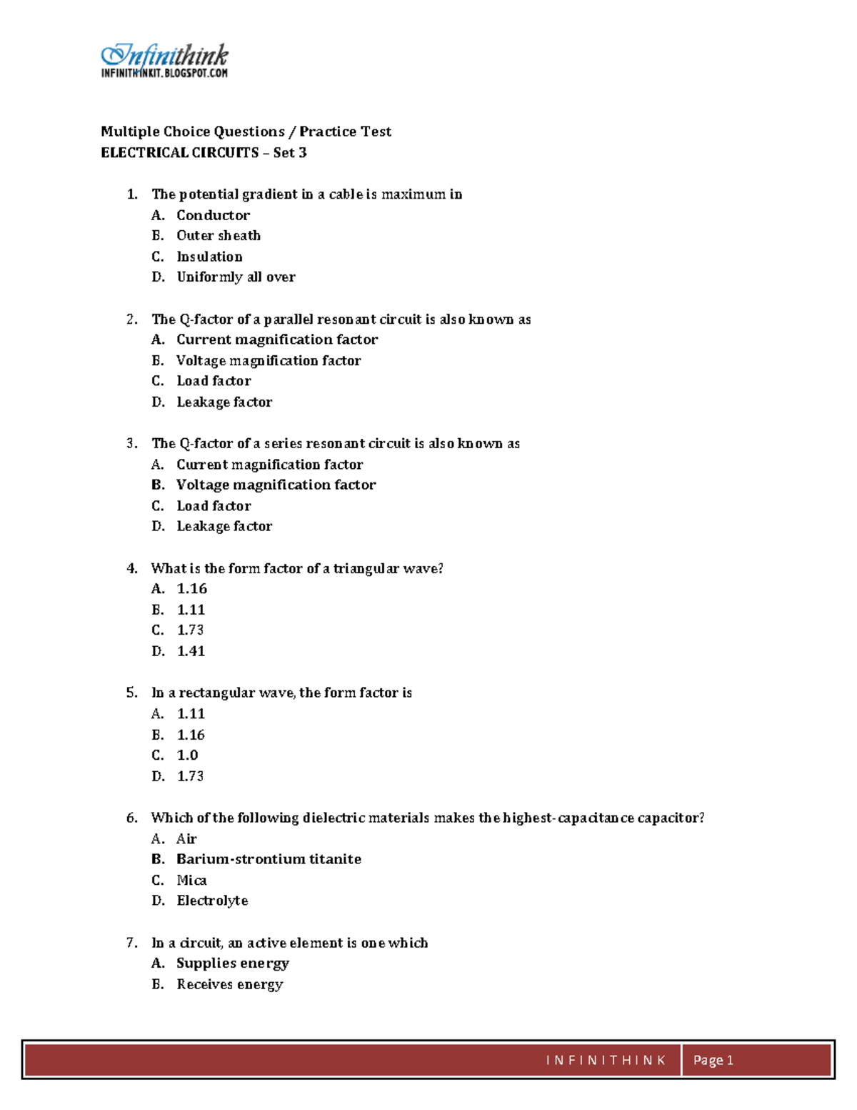 electrical engineerieng objective problems multiple choice 5 - Multiple ...