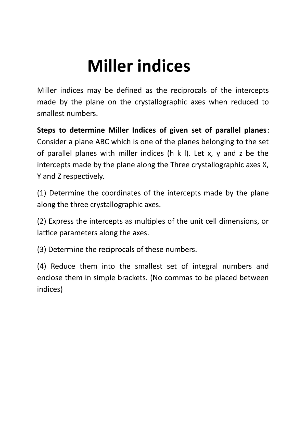 Miller Indices And Expression For Interplanar Spacing In Terms Of ...