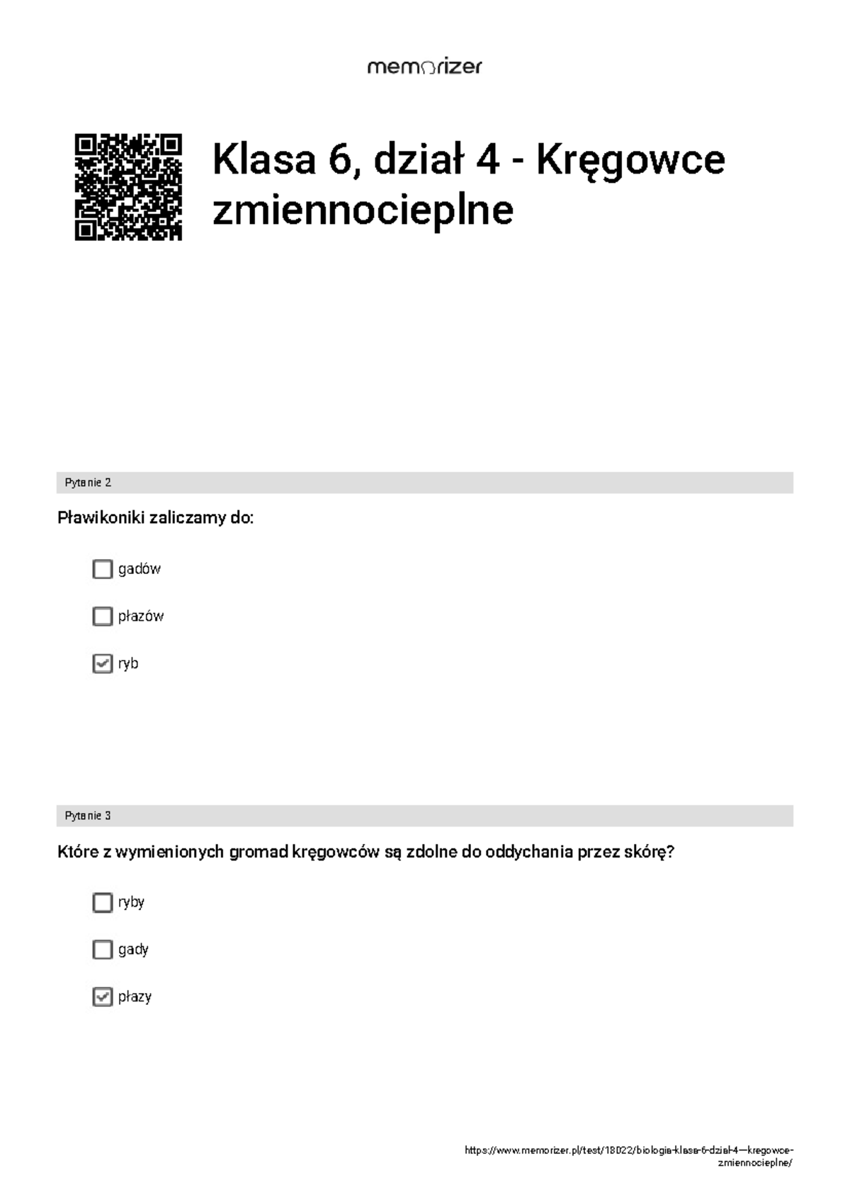 Klasa 6, dział 4 - Kręgowce zmiennocieplne - Klasa 6, dział 4