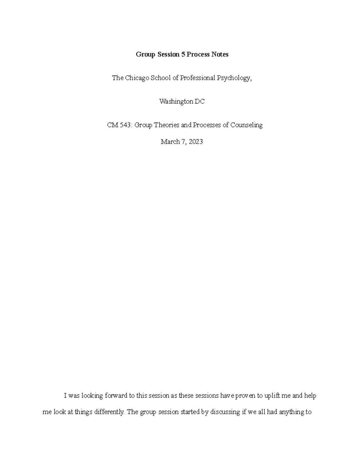 Group Session 5 Process Notes - Group Session 5 Process Notes The ...