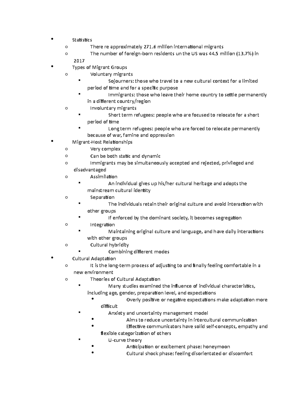 Ch 8 understanding intercultural transitions - Statistics o There re ...