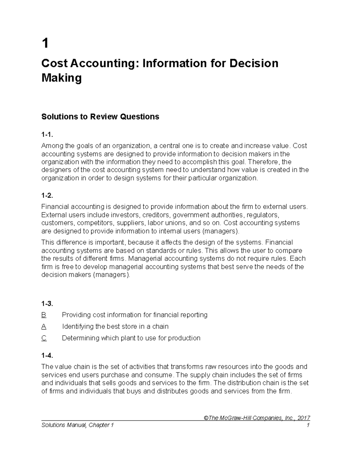 Sm ch 1 lanen 5 - Grade: A - 1 Cost Accounting: Information for ...