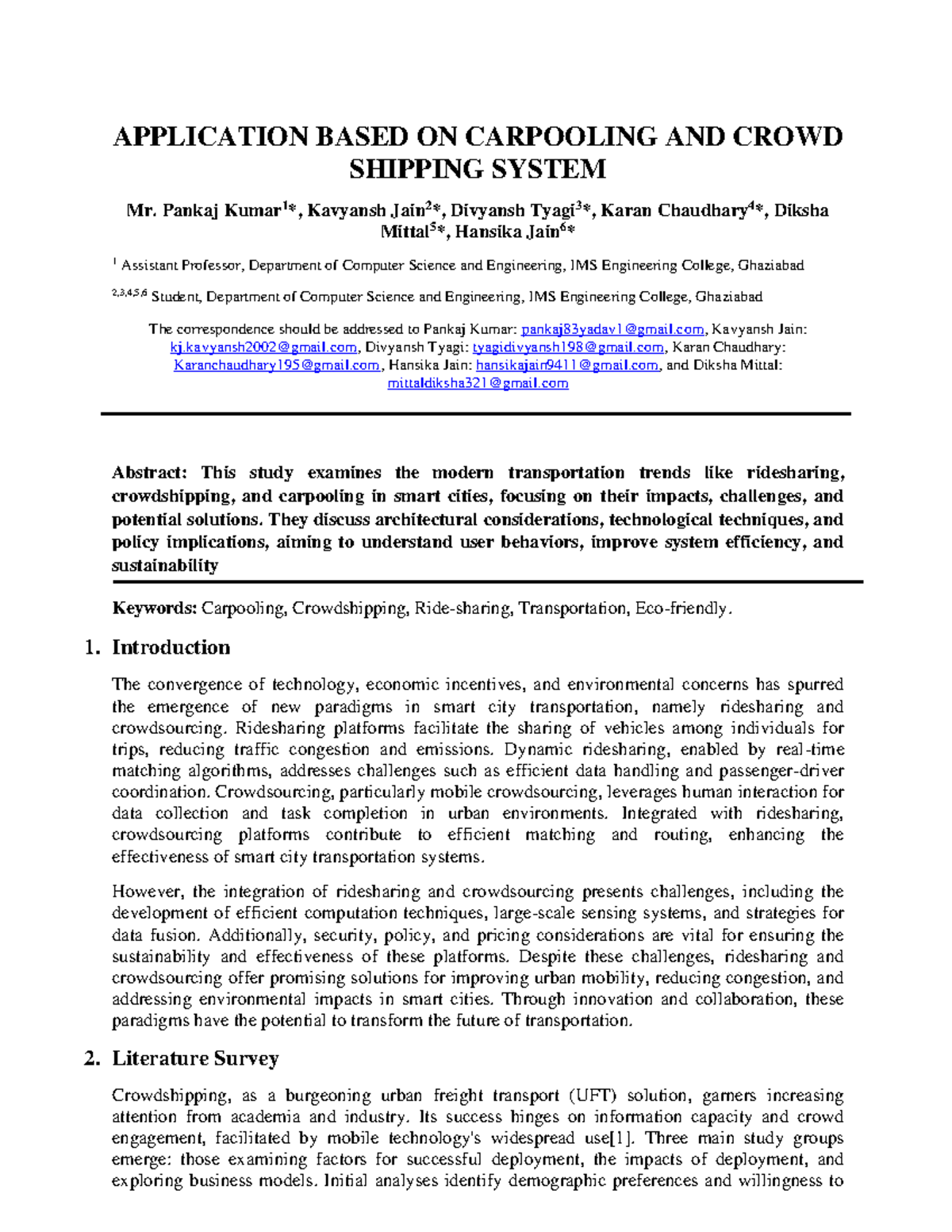 Research Paper Carpooling and Crowdshipping - APPLICATION BASED ON ...