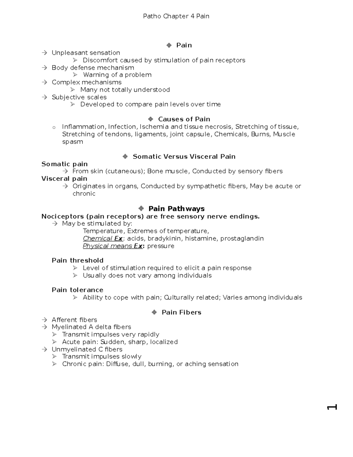 Chapter 4 pain - PowerPoint converted into notes - Patho Chapter 4 Pain ...