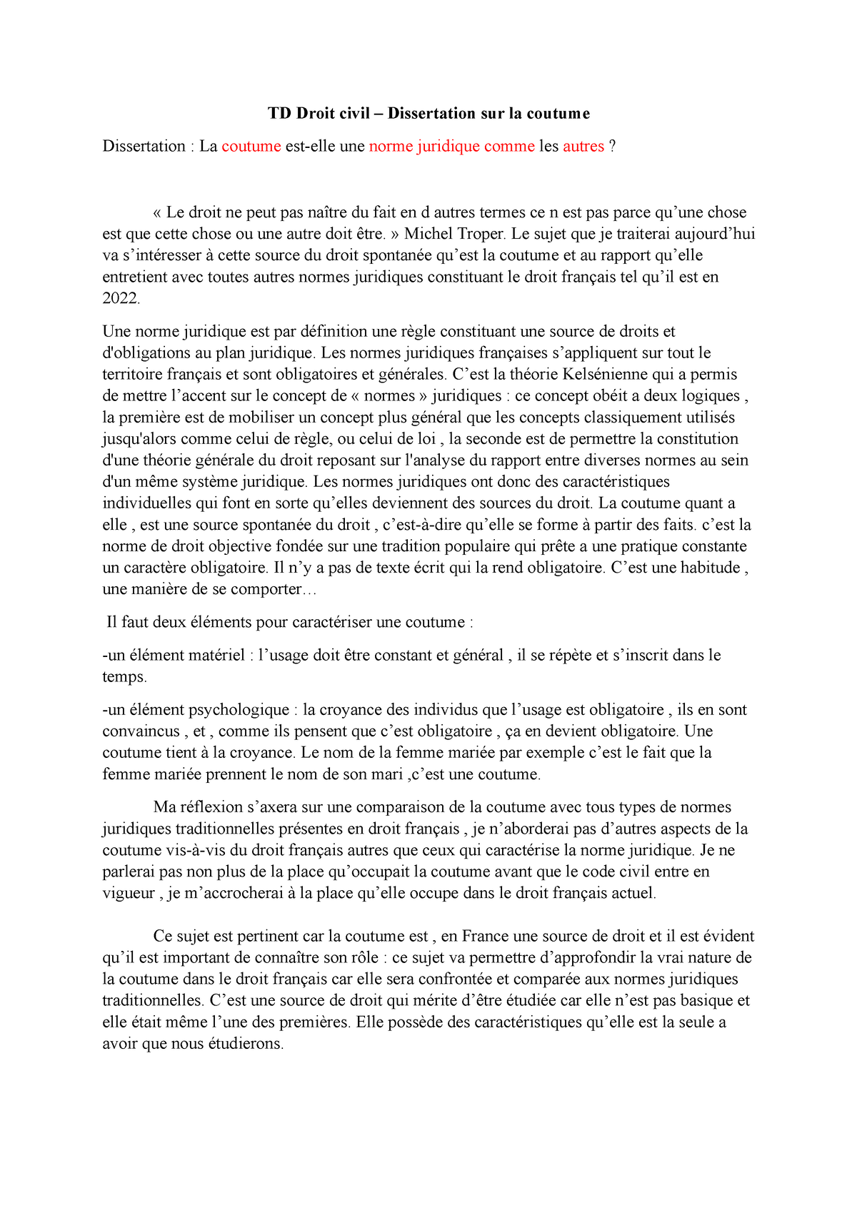 la loi et la coutume dissertation juridique pdf