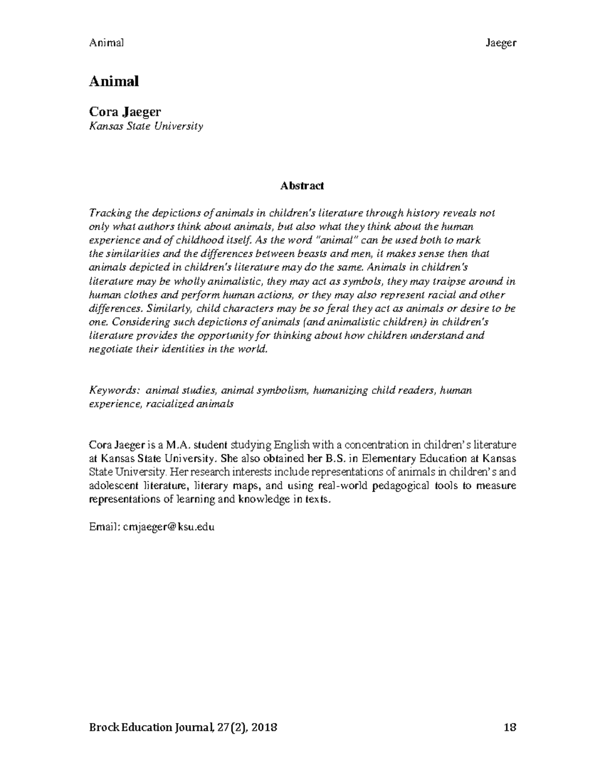 Animal - Articles - Animal Cora Jaeger Kansas State University Abstract ...