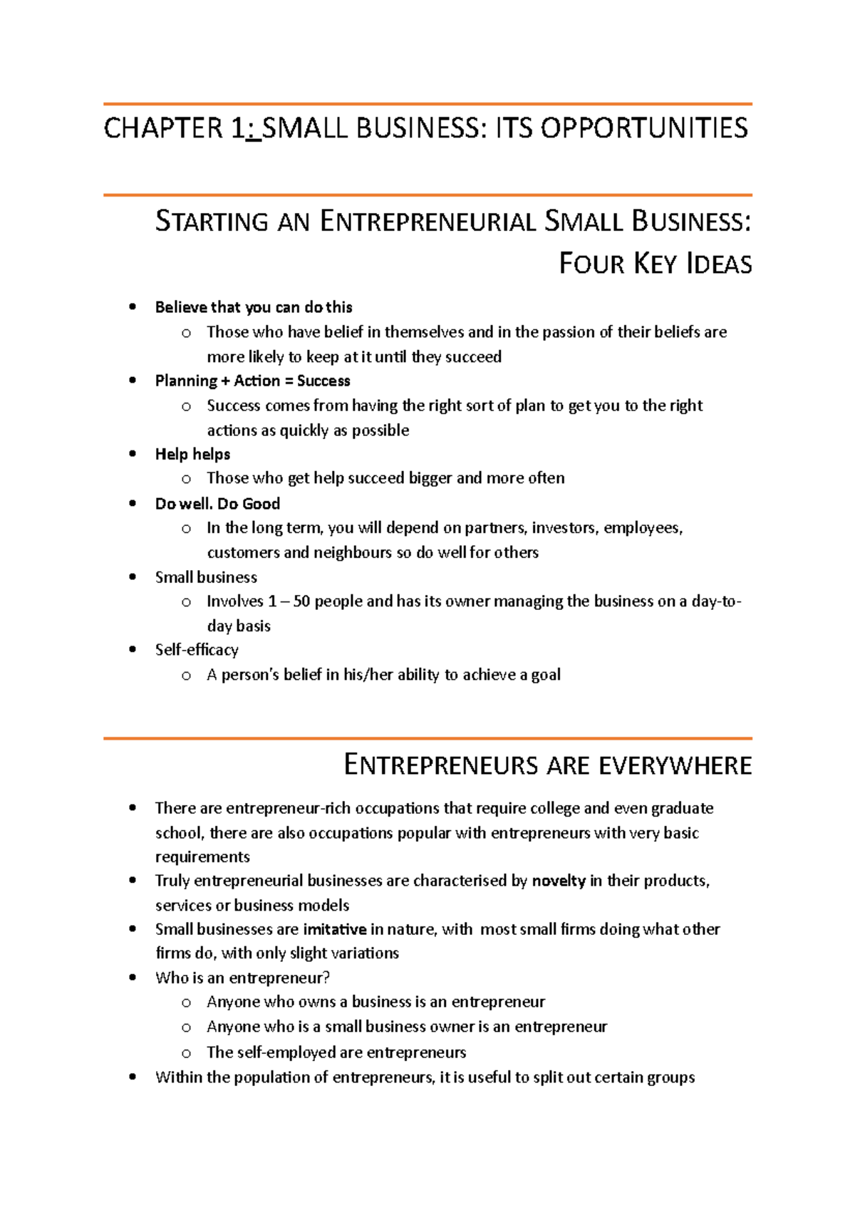 Entrepreneurship 244 A1 Summaries - CHAPTER 1: SMALL BUSINESS: ITS ...