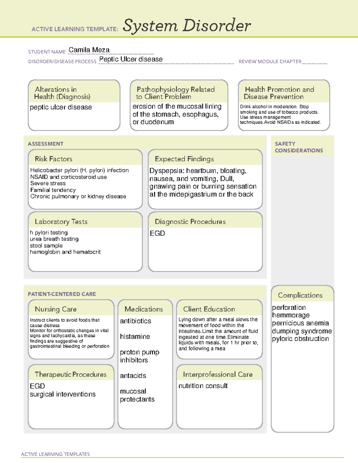 Remediation 18 Peptic Ulcers ACTIVE LEARNING TEMPLATES System 