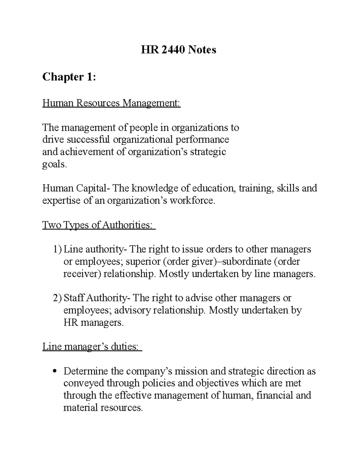 HR 2440 Notes - HR 2440 Notes Chapter 1: Human Resources Management ...