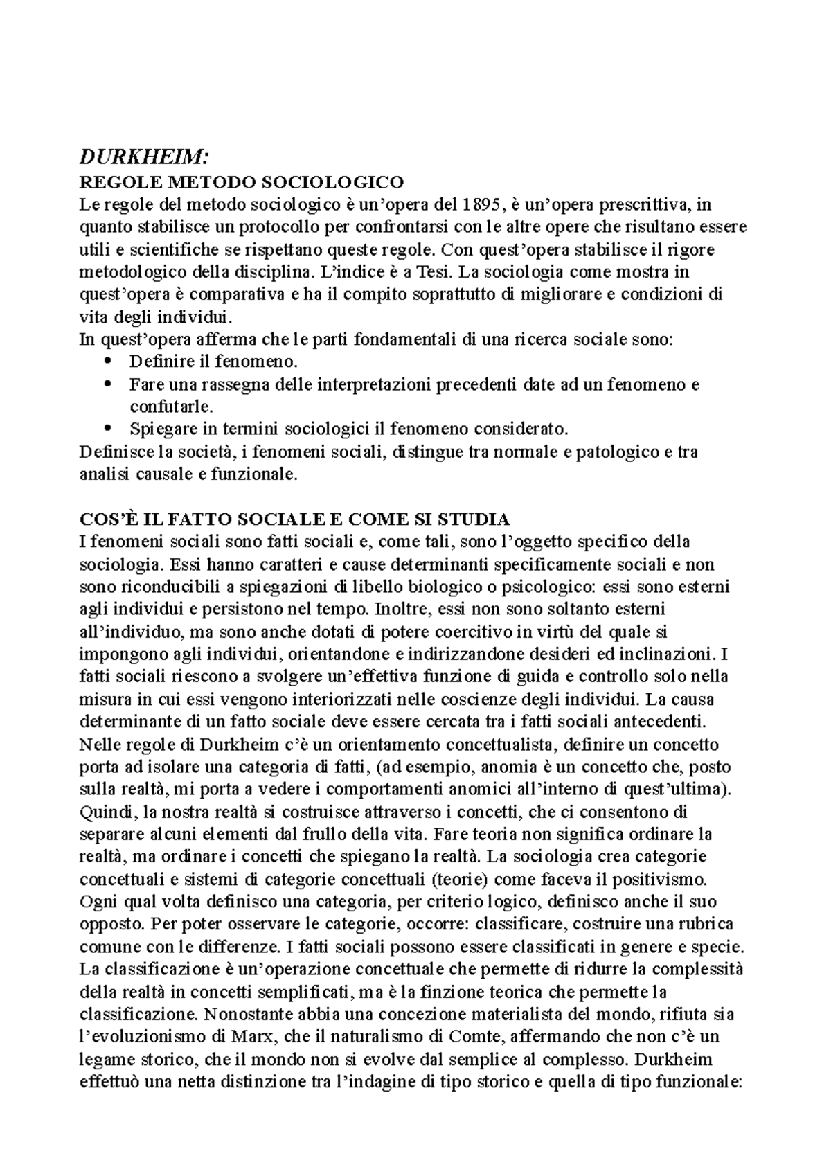 Domande DURKHEIM REGOLE METODO SOCIOLOGICO Le regole del metodo sociologico è un’opera del Domande DURKHEIM REGOLE METODO SOCIOLOGICO Le regole del metodo sociologico è un’opera del