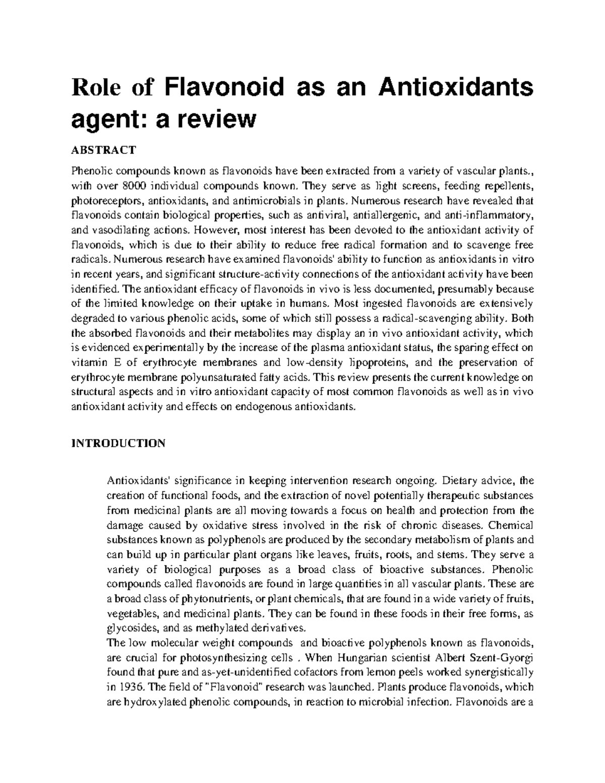 Role of Flavonoid as an Antioxidantdants agent - , with over 8000 ...