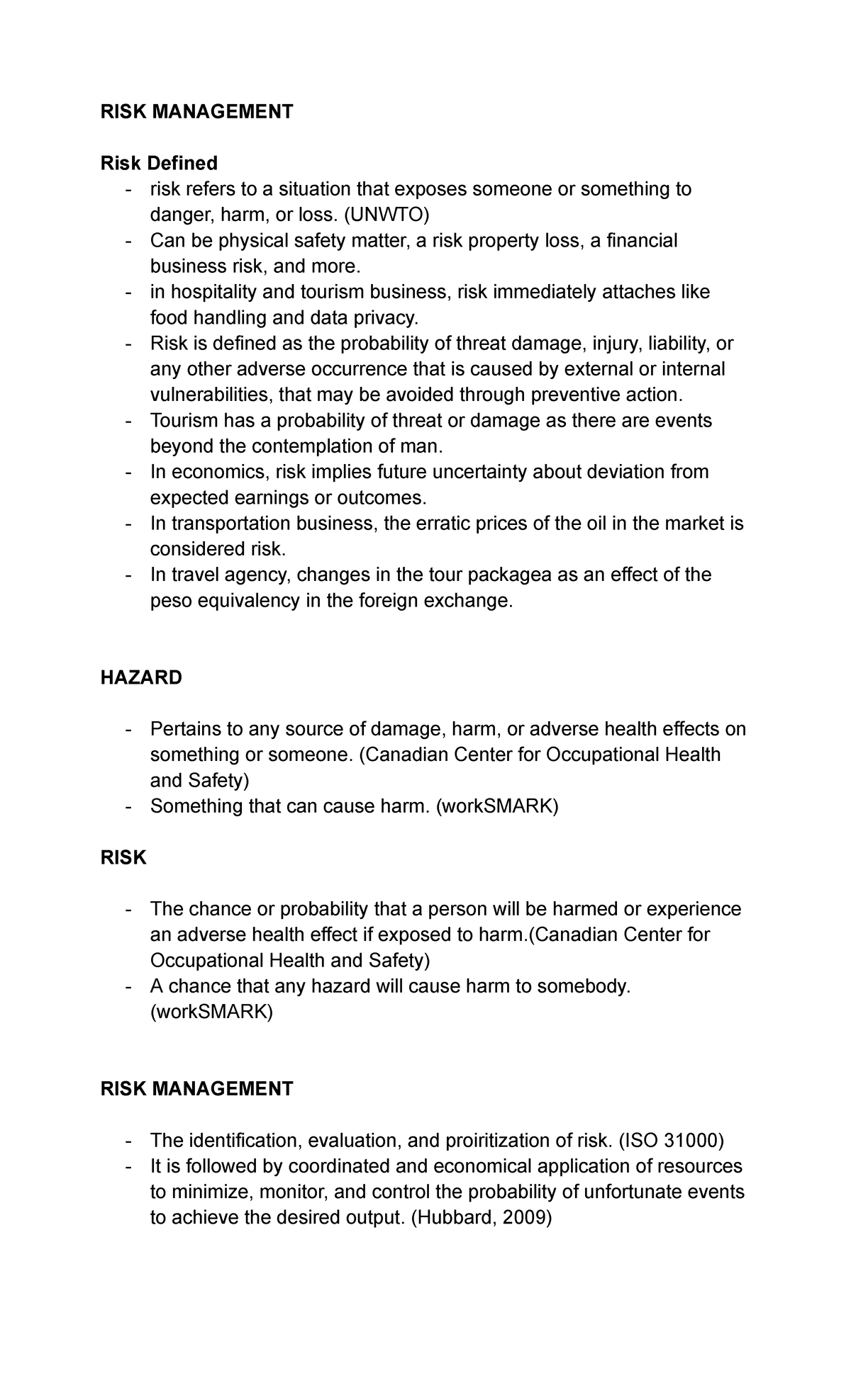 RISK Management Applicable TO Hospitality Management - RISK MANAGEMENT ...