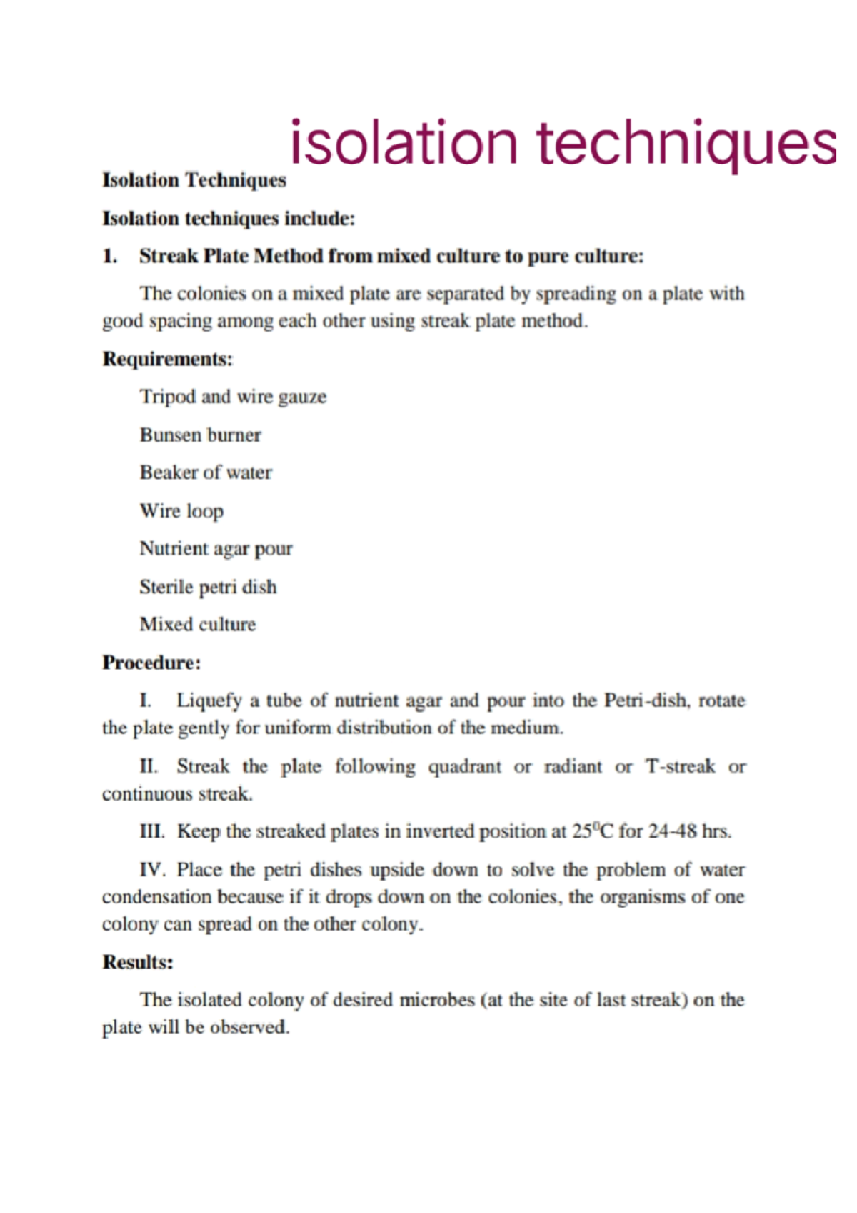 Isolation technique Usefull Bsc zoology Studocu