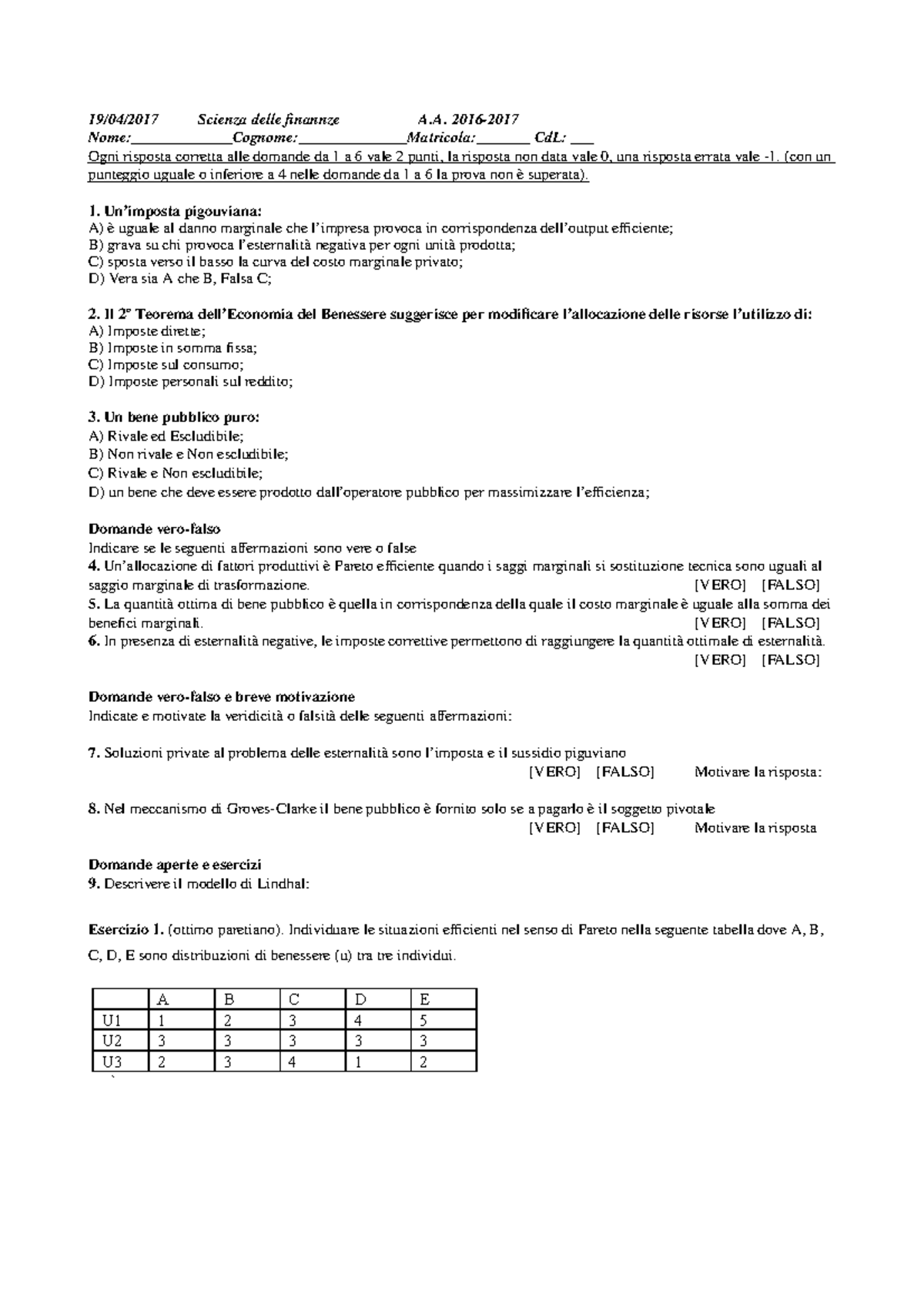 Esonero Di Scienza Delle Finanze 3 Studocu