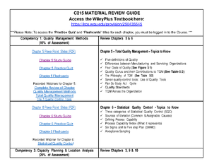 C215 Chapter 5 - Study Guide - CHAPTER 5 STUDY GUIDE - TOTAL QUALITY ...