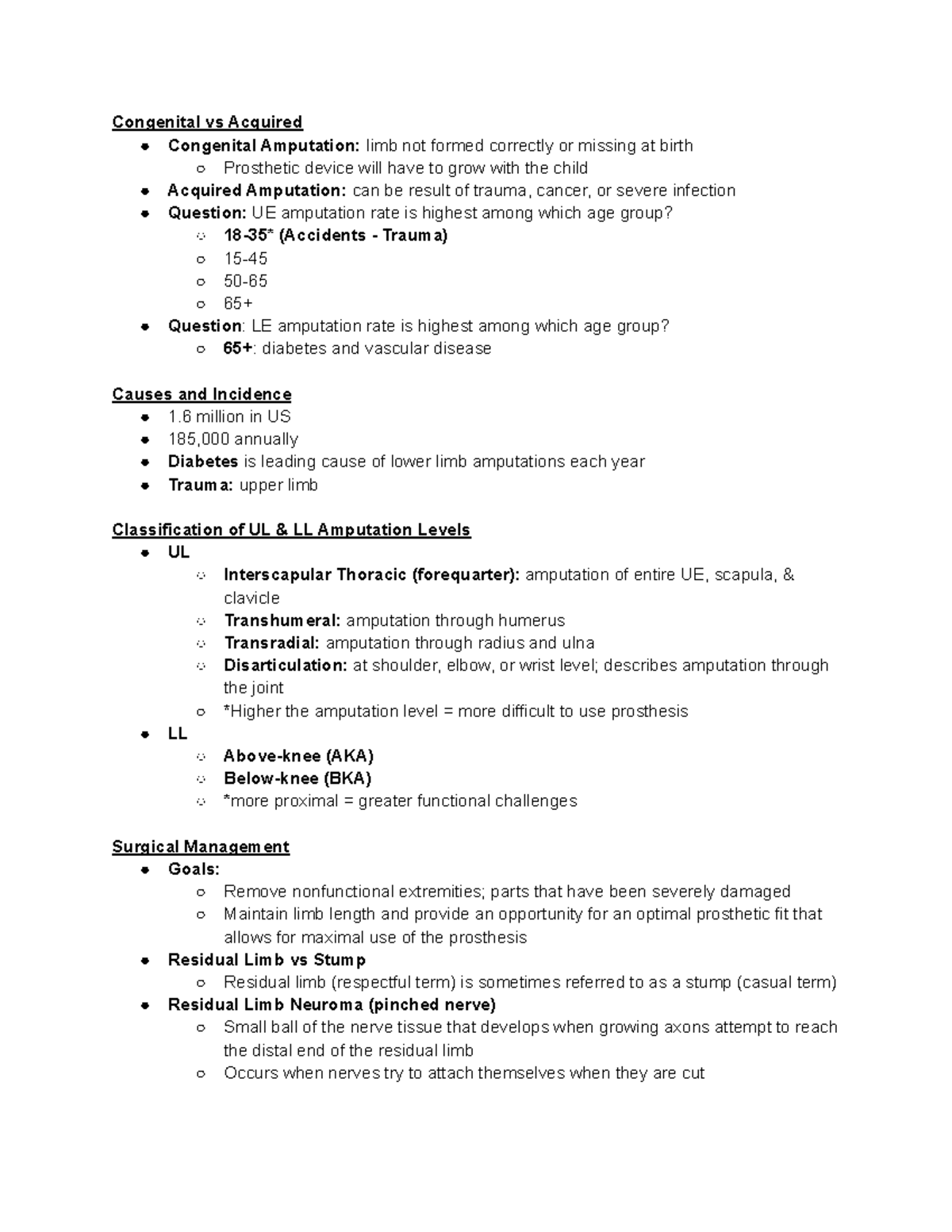 Week 6 - Amputations - Dr. D - Congenital vs Acquired Congenital ...